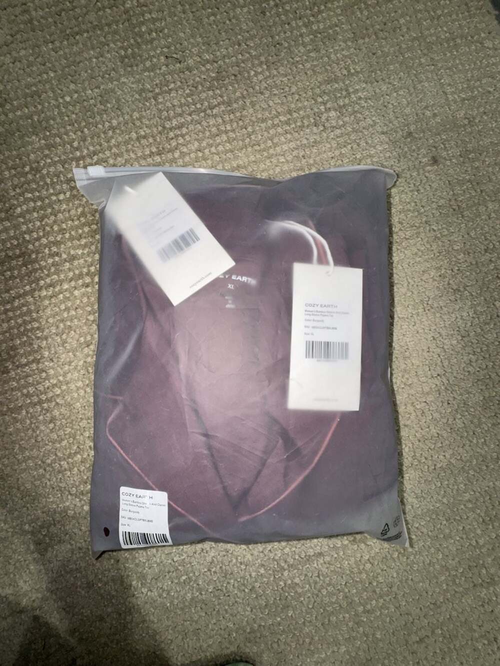 Cozy Earth Women's Bamboo Stretch-Knit Classic Pajama Set Burgundy Size XL - Picture 3 of 5